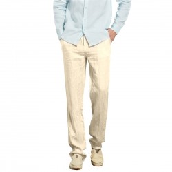 Men's casual beach pants elastic lightweight linen summer pants