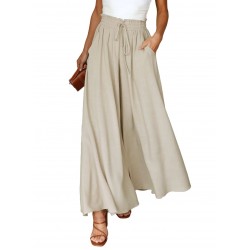 Women's casual elastic waist wide-leg pants with pockets