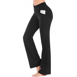 Women's flare yoga pants with pockets wide-leg high-waist workout tummy-control work pants 4 pockets