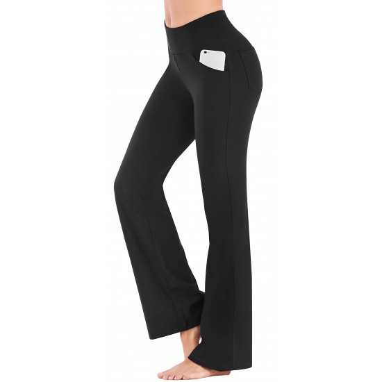 Women's flare yoga pants with pockets wide-leg high-waist workout tummy-control work pants 4 pockets Women's flare yoga pants with pockets wide-leg high-waist workout tummy-control work pants 4 pockets