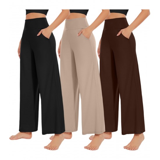 3-pack women's wide-leg high-waist loose athletic casual yoga palazzo pants 3-pack women's wide-leg high-waist loose athletic casual yoga palazzo pants