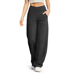 Women's wide-leg yoga pants with pockets petite/regular/tall stretch lounge pants