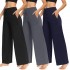 3-pack women's wide-leg pants with pockets - casual loose yoga athletic lounge sleep pants