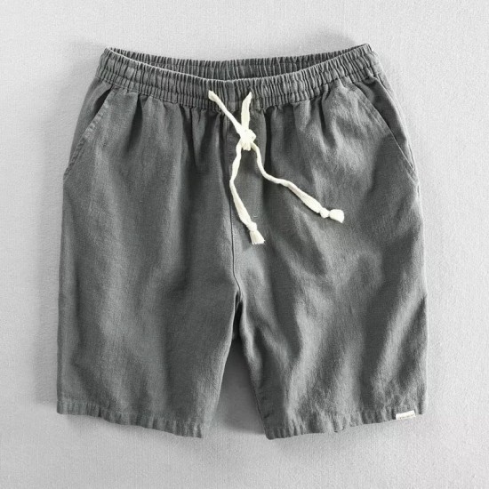 Summer lightweight breathable ramie shorts solid color minimalist elastic drawstring linen-cotton beach loose pants Summer lightweight breathable ramie shorts solid color minimalist elastic drawstring linen-cotton beach loose pants