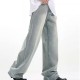 American retro washed drape straight-leg jeans streetwear loose light blue vintage pants American retro washed drape straight-leg jeans streetwear loose light blue vintage pants