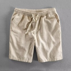 Summer lightweight breathable ramie shorts solid color minimalist elastic drawstring linen-cotton beach loose pants