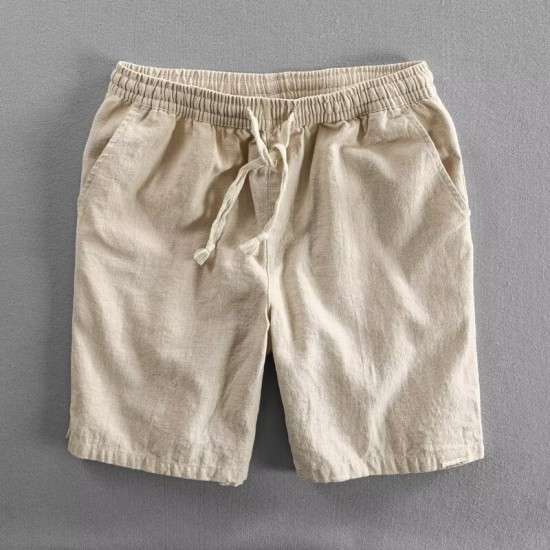 Summer lightweight breathable ramie shorts solid color minimalist elastic drawstring linen-cotton beach loose pants Summer lightweight breathable ramie shorts solid color minimalist elastic drawstring linen-cotton beach loose pants