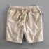 Summer lightweight breathable ramie shorts solid color minimalist elastic drawstring linen-cotton beach loose pants