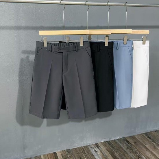Casual 4/5-inch shorts men's drape summer thin ice silk dress shorts loose straight-leg white Casual 4/5-inch shorts men's drape summer thin ice silk dress shorts loose straight-leg white
