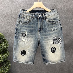 Summer American casual痞帅retro graffiti denim shorts loose trendy 5-inch pants