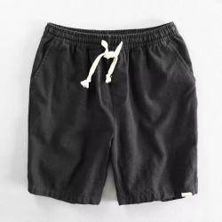 Summer lightweight breathable ramie shorts solid color minimalist elastic drawstring linen-cotton beach loose pants