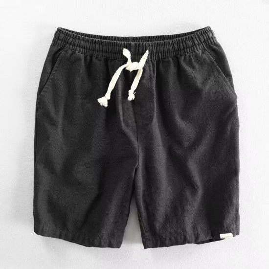 Summer lightweight breathable ramie shorts solid color minimalist elastic drawstring linen-cotton beach loose pants Summer lightweight breathable ramie shorts solid color minimalist elastic drawstring linen-cotton beach loose pants