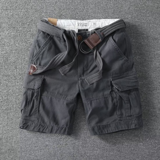 Trendy military green cotton workwear shorts men's 2025 summer Korean street loose multi-pocket 5-inch Trendy military green cotton workwear shorts men's 2025 summer Korean street loose multi-pocket 5-inch