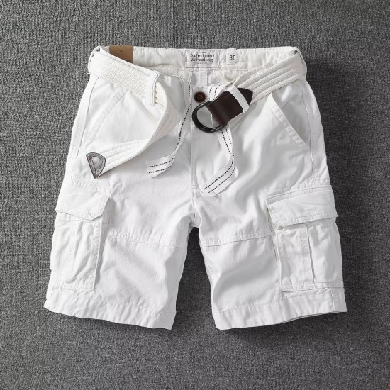 Trendy military green cotton workwear shorts men's 2025 summer Korean street loose multi-pocket 5-inch Trendy military green cotton workwear shorts men's 2025 summer Korean street loose multi-pocket 5-inch