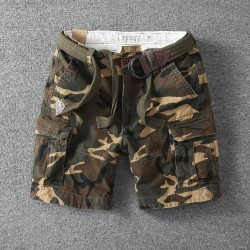 Trendy military green cotton workwear shorts men's 2025 summer Korean street loose multi-pocket 5-inch