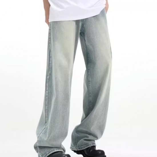 American retro washed drape straight-leg jeans streetwear loose light blue vintage pants American retro washed drape straight-leg jeans streetwear loose light blue vintage pants