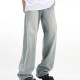 American retro washed drape straight-leg jeans streetwear loose light blue vintage pants American retro washed drape straight-leg jeans streetwear loose light blue vintage pants