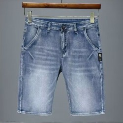 2025 new summer thin denim shorts men's 5-inch loose straight-leg casual stretch horse-riding