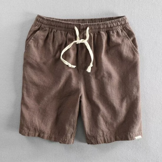 Summer lightweight breathable ramie shorts solid color minimalist elastic drawstring linen-cotton beach loose pants Summer lightweight breathable ramie shorts solid color minimalist elastic drawstring linen-cotton beach loose pants